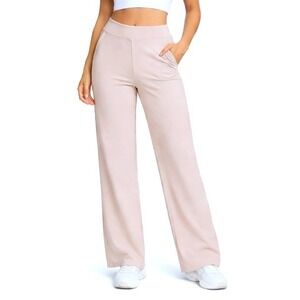 G4Free Yoga Pants Women Small Beige High Waisted Wide Leg Pockets JL2024